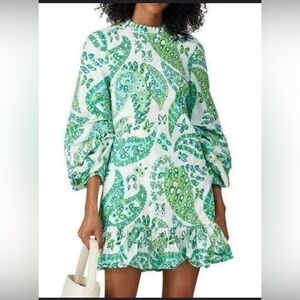 Staud  Carolina white green paisley print cotton floral dress size 2